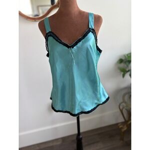 Studio I Teal‎ Cami Tank Top Black Lace Trim Sleeveless Blouse